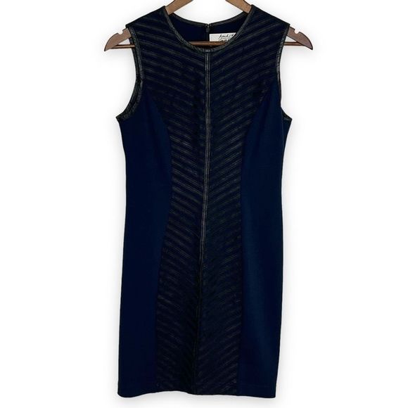 Mark & James by Badgley Mischka Navy Black Leather Trim Shift Mini Dress‎ Small - Picture 1 of 15